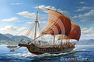 Masters of the Aegean: Athenian Trireme's Dominance Cartoon Illustration