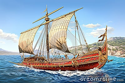 Masters of the Aegean: Athenian Trireme's Dominance Cartoon Illustration