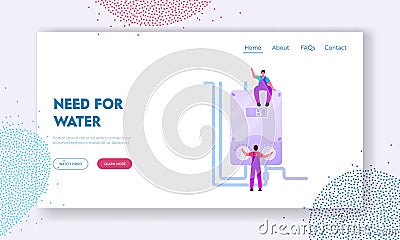 Masters Characters Make Installation of Smart Heater Landing Page Template. Home Electric Heating System Vector Illustration