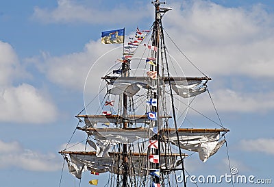 Masts and spars of a windjammer Stock Photo