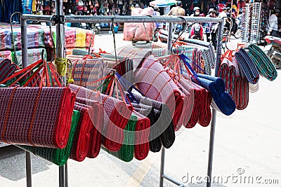 Mats are made from plants and are sold in the Thai market. Editorial Stock Photo