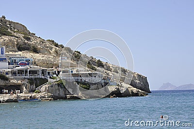 Matala, september 4th: Famous hippies Matala beach on Crete island in Greece Editorial Stock Photo