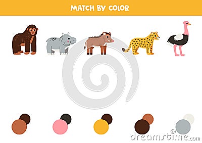 Match animals and colors. Educational game for color recognition Vector Illustration