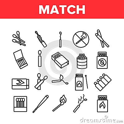 Match Burning Fire Collection Icons Set Vector Vector Illustration
