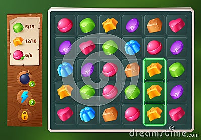 Match 3 candy game ui interface background Vector Illustration