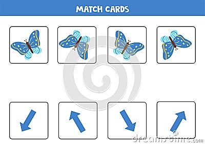 Match cards with spatial orientation and blue butterfly Vector Illustration