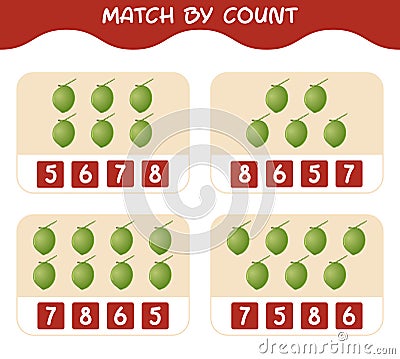 Match by count of cartoon coconuts. Match and count game. Educational game for pre shool years kids and toddlers Vector Illustration