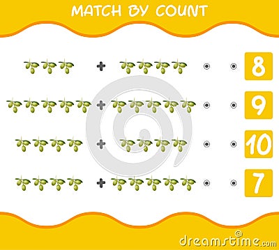 Match by count of cartoon olives. Match and count game. Educational game for pre shool years kids and toddlers Vector Illustration