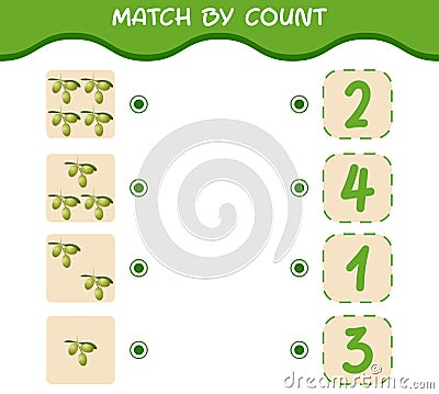 Match by count of cartoon olives. Match and count game. Educational game for pre shool years kids and toddlers Vector Illustration