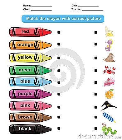 Matching the crayon colours with the images Vector Illustration