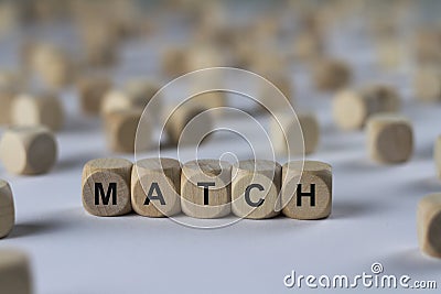 Match - cube with letters, sign with wooden cubes Stock Photo