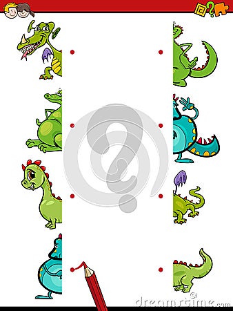 Match the halves of dragons Vector Illustration