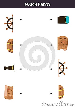 Match parts of pirate elements. Logical game for children. Vector Illustration