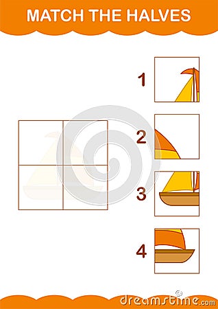 Match halves of Sailboat. Worksheet for kids Vector Illustration