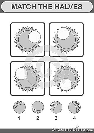 Match halves of Sun. Worksheet for kids Vector Illustration