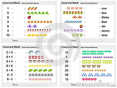 Match number shadow 4 sheet - Worksheet for education Vector Illustration