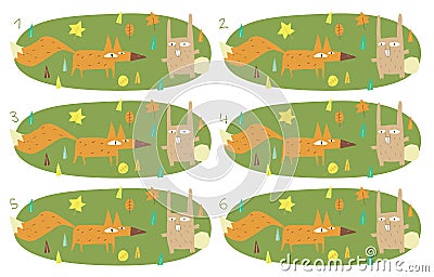 Match Pairs Visual Game: Foy and Rabbit Vector Illustration