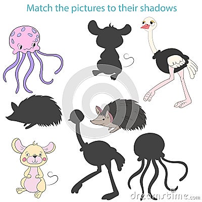 Match the pictures to their shadows child game Vector Illustration