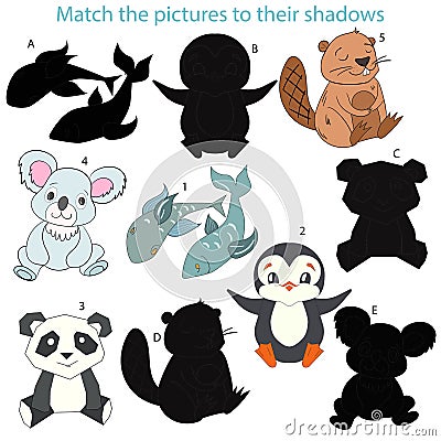 Match the pictures to their shadows child game Vector Illustration