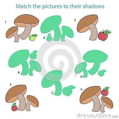 Match the pictures to their shadows child game Vector Illustration