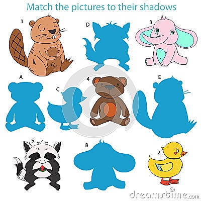 Match the pictures to their shadows child game Vector Illustration