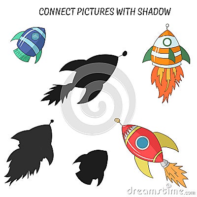 Match the pictures to their shadows child game Vector Illustration