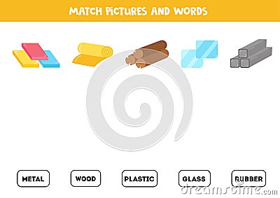 Match pictures and words. Logical puzzle for kids. Vector Illustration