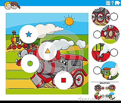 Match pieces game with cartoon engines vehicles characters Vector Illustration