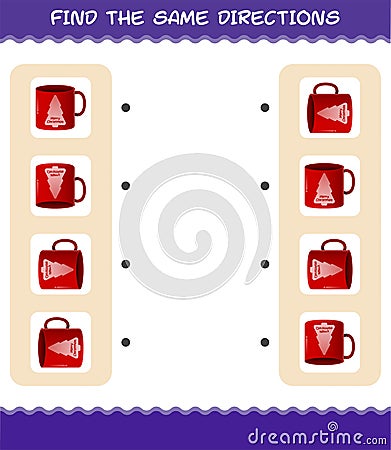Match the same directions of mug. Matching game. Educational game for pre shool years kids and toddlers Vector Illustration