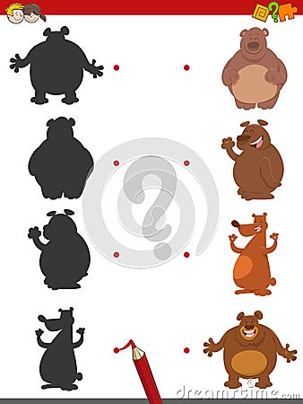 Match shadows activity with bears Vector Illustration