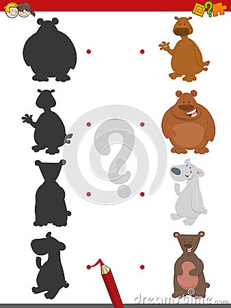 Match shadows game with bears Vector Illustration