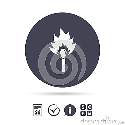 Match stick burns icon. Burning matchstick sign. Vector Illustration