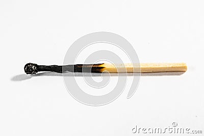 Match Stick Macro Detail Fire Symbol Safety White Isolated Background Charred Used Burned Burnt Black Wood Row Single Campfire Stock Photo