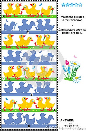 Match to shadow visual puzzle - ducklings Vector Illustration