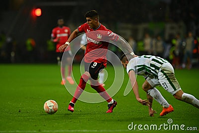 The match of match UEFA Europa League Bayer 04 Leverkusen vs Ferencvaros Budapest Editorial Stock Photo