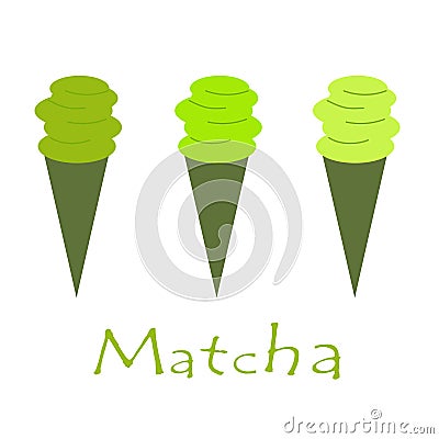 Matcha. Green ice cream from matches. Cold dessert. Cooking ingredients, baking and tea. Vector illustration Vector Illustration