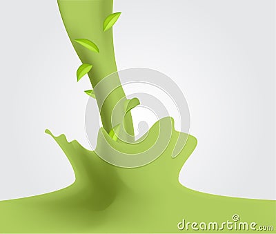 Matcha green Tea Flavored Milk splash with leaf vector Vector Illustration