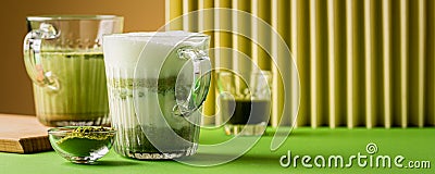 Matcha green tea latte in a glass Stock Photo