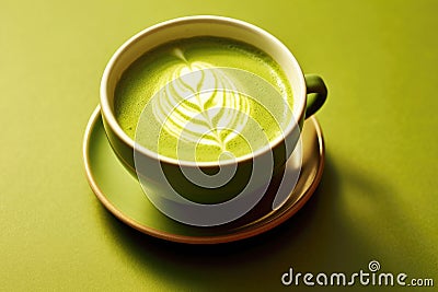 Matcha green tea, a vitamin rich elixir on green background Stock Photo