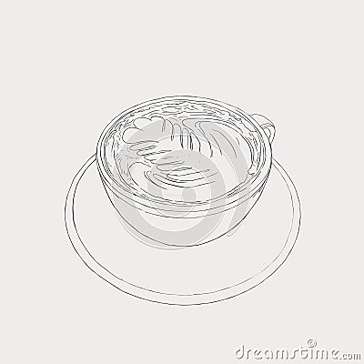 matcha latte with latte art, sketch vector. Vector Illustration