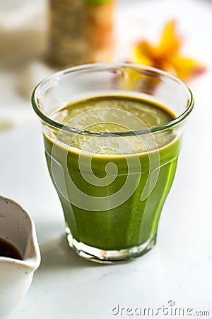 Matcha with Milk and Espresso Stock Photo