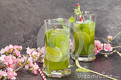 Matcha Mint Iced Tea Stock Photo