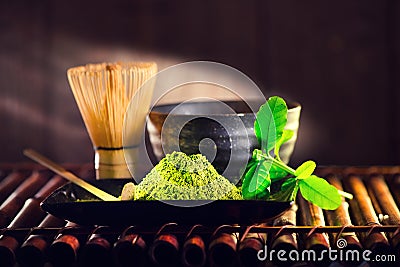 Matcha powder. Organic green matcha tea ceremony Stock Photo