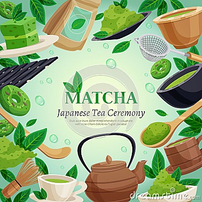 Matcha Tea Ceremony Background Poster Vector Illustration