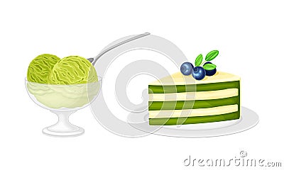 Matcha tea products set. Healthy green delicious desserts vector illustration Vector Illustration