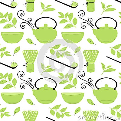 Seamless vector pattern with japanese matcha tea Vector Illustration