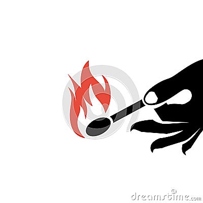 Matches in hand. Burning wooden match. Open fire. Vector Illustration