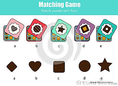 Matching children educational game with chocolate sweets. Match by shape kids activity Vector Illustration