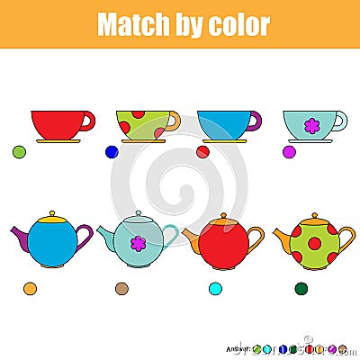 Matching children educational game, kids activity sheet Vector Illustration