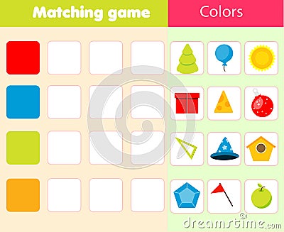 Matching children educational game. Match objects and colors. Activity for kids and toddlers Vector Illustration
